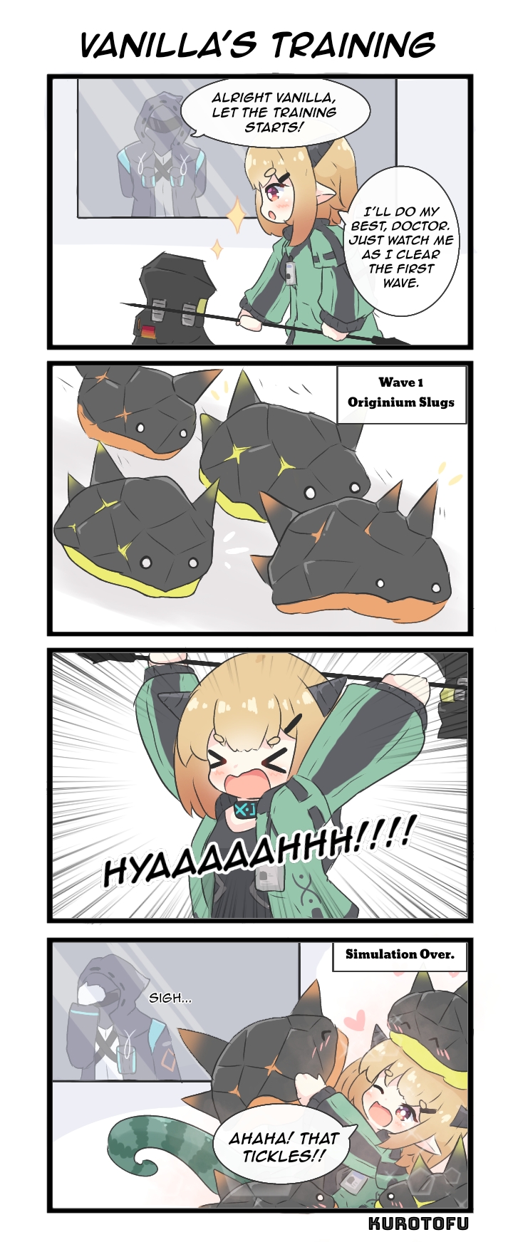 doctor, originium slug, vanilla, and originium slug beta (arknights) drawn by kurotofu
