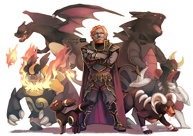 charizard, umbreon, ganondorf, houndoom, tyranitar, and 2 more (pokemon and 2 more) drawn by finni_chang