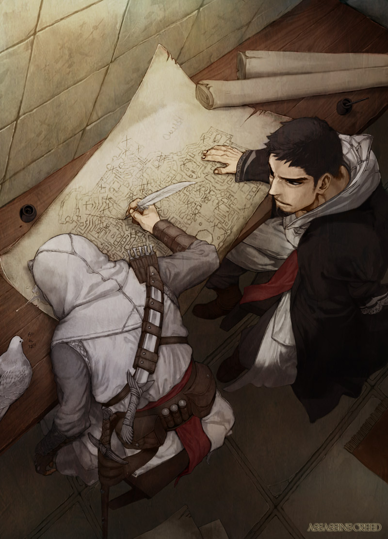 altair ibn la-ahad and malik al-sayf (assassin's creed) drawn by shisha_b
