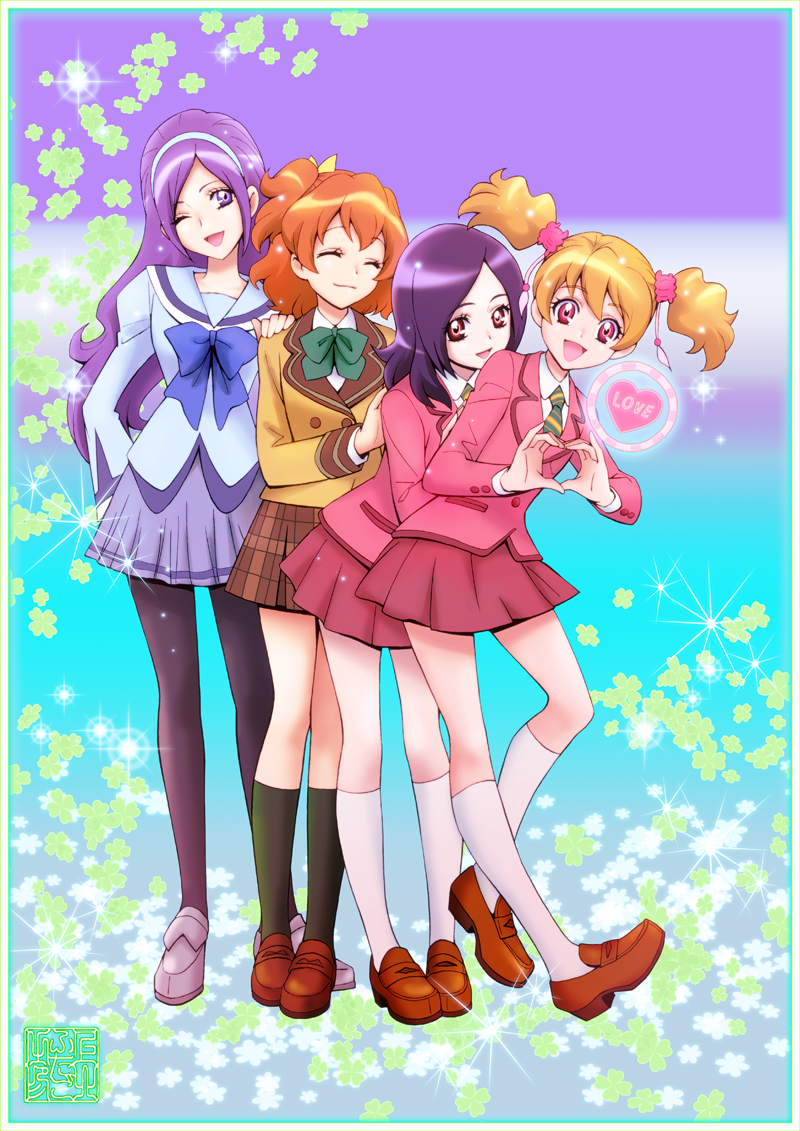 higashi setsuna, momozono love, yamabuki inori, and aono miki (precure and 1 more) drawn by kamikita_futago