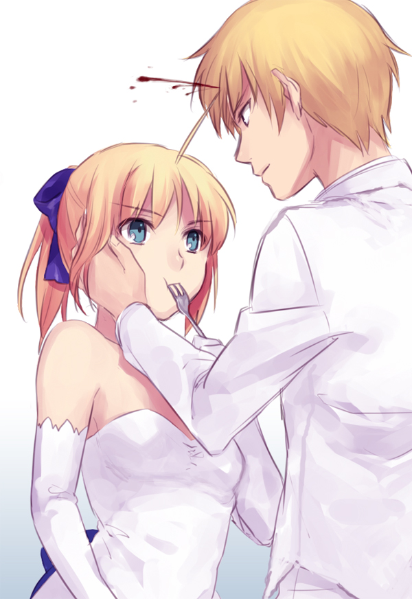 artoria pendragon, saber, and gilgamesh (fate and 1 more) drawn by yone_f15
