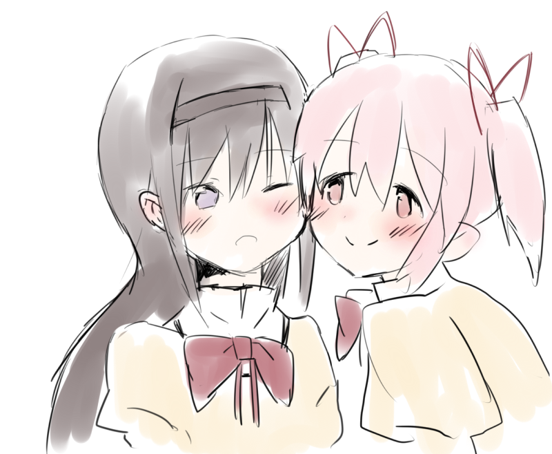akemi homura and kaname madoka (mahou shoujo madoka magica) drawn by mozaiku_dotto
