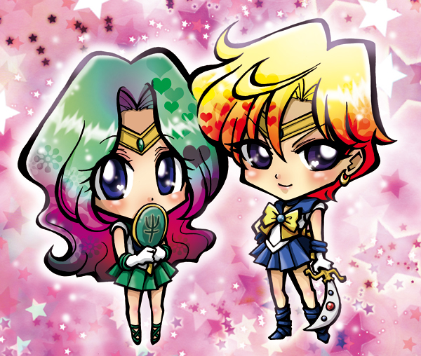 ten'ou haruka, kaiou michiru, sailor uranus, and sailor neptune (bishoujo senshi sailor moon) drawn by tomo_(rocket_start!)
