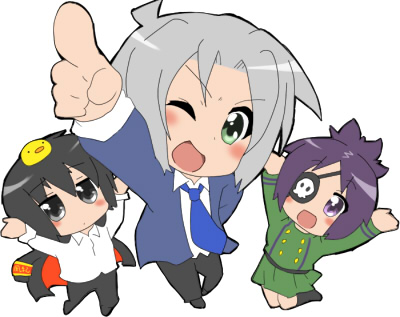 chrome dokuro, hibari kyouya, gokudera hayato, and hibird (suzumiya haruhi no yuuutsu and 2 more) drawn by karakuchi_muusu