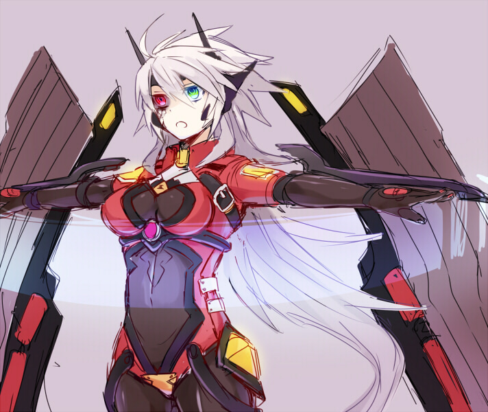 ragna the bloodedge and alpha-01 (blazblue) drawn by tomo_(tomorag7)