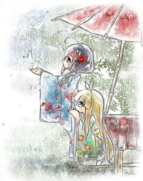 shigure and yuudachi (kantai collection) drawn by takanashi_hiyori