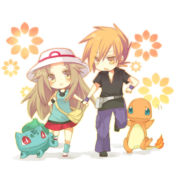blue oak, leaf, bulbasaur, and charmander (pokemon and 1 more) drawn by aruya_(flosrota)
