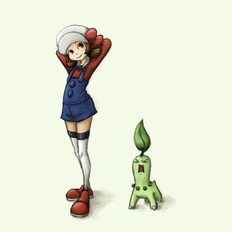 lyra and chikorita (pokemon and 1 more) drawn by hunger