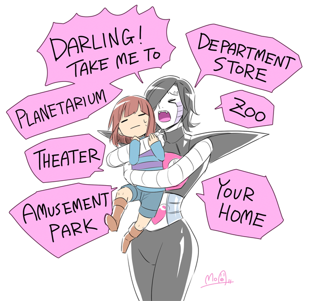 frisk, mettaton, and mettaton ex (undertale) drawn by hato_moa