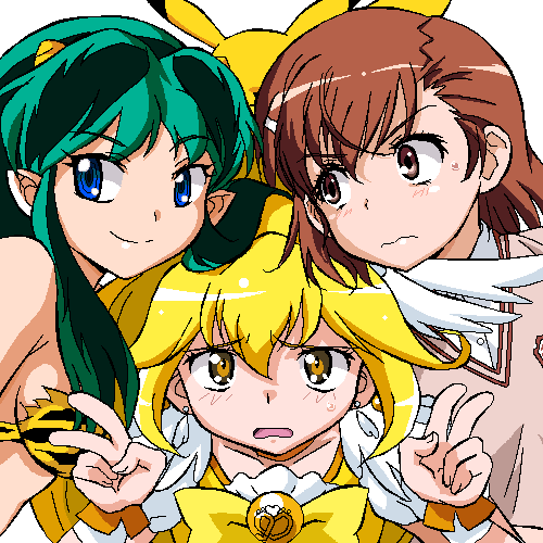 pikachu, misaka mikoto, lum, kise yayoi, and cure peace (pokemon and 5 more) drawn by gomatarou_(pixiv196136)