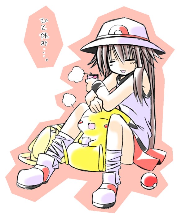 pikachu and leaf (pokemon and 1 more) drawn by rascal_(feuille)