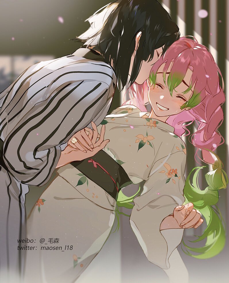 kanroji mitsuri and iguro obanai (kimetsu no yaiba) drawn by maosen