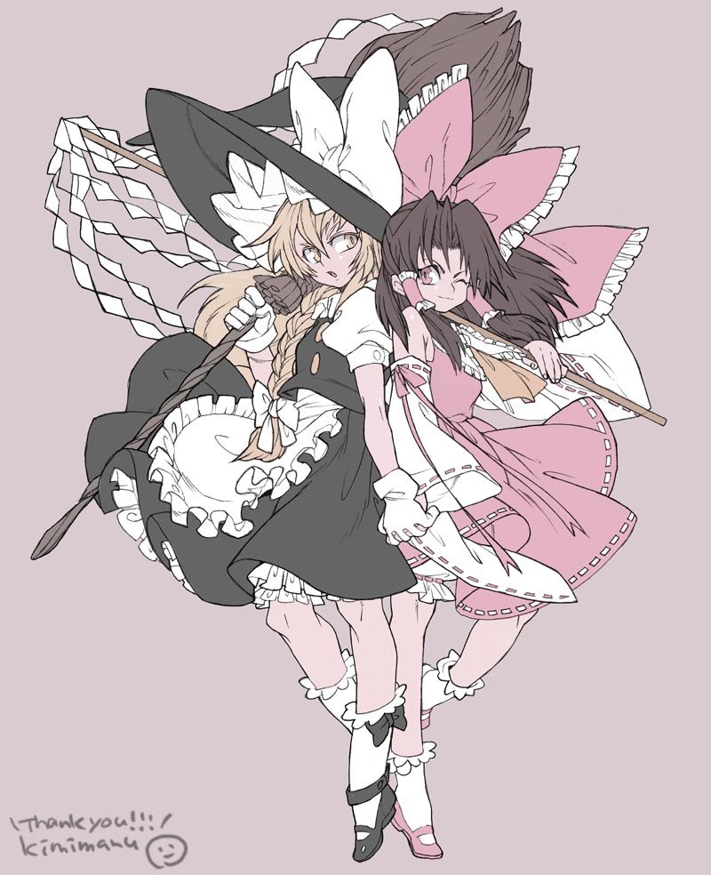 hakurei reimu and kirisame marisa (touhou) drawn by kimimaru