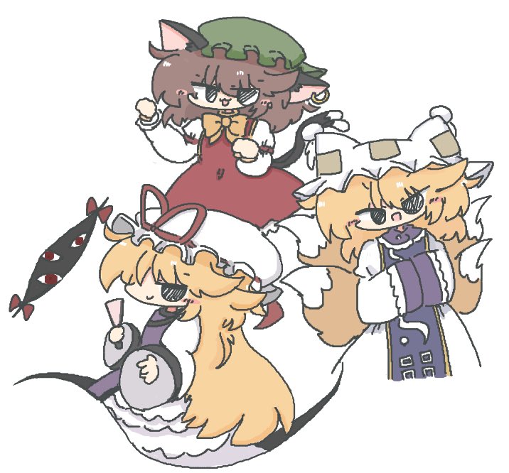 yakumo yukari, yakumo ran, and chen (touhou) drawn by kuuinusuki
