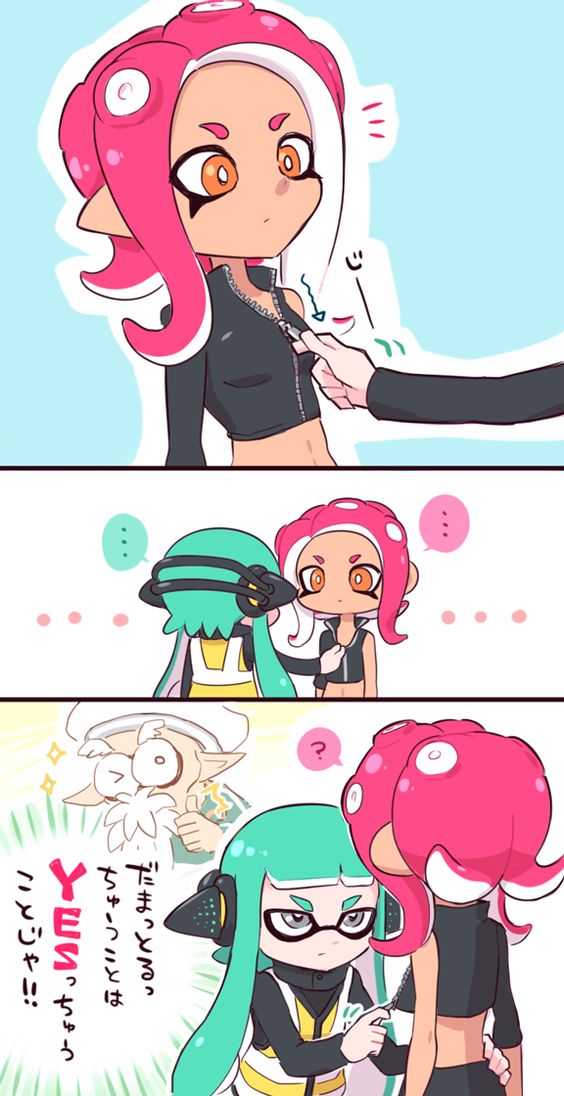 inkling player character, inkling girl, octoling player character, octoling girl, agent 8, and 2 more (splatoon and 2 more) drawn by maruwa