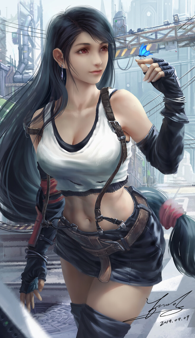 tifa lockhart (final fantasy and 2 more) drawn by peng_wang