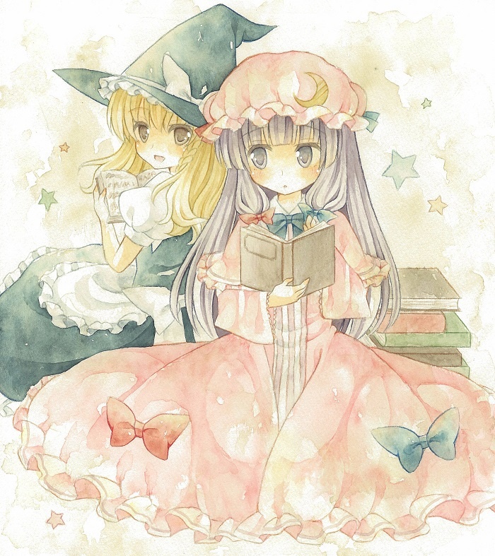 kirisame marisa and patchouli knowledge (touhou) drawn by kagome_f