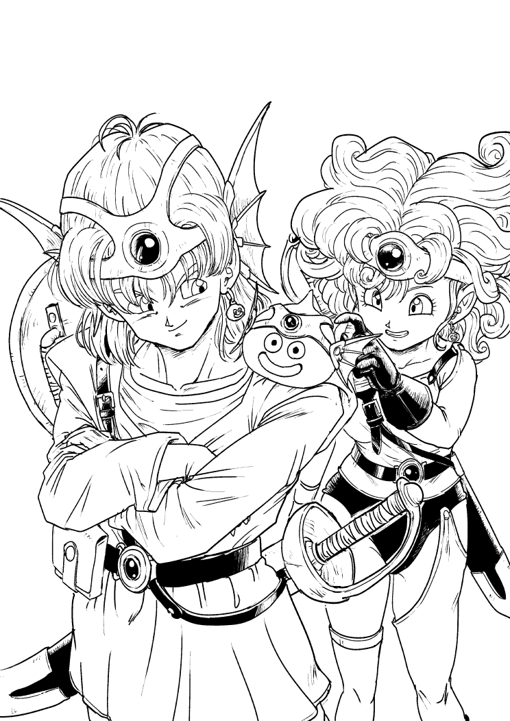 slime, hero, and heroine (dragon quest and 1 more) drawn by gvdygdu