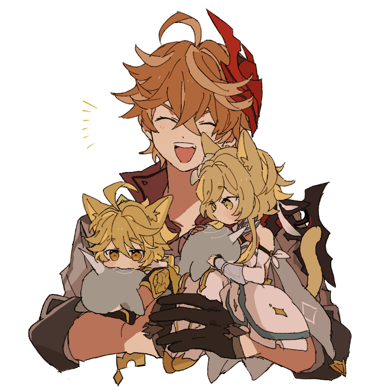 lumine, aether, and tartaglia (genshin impact) drawn by iwashi_(iwashi008)