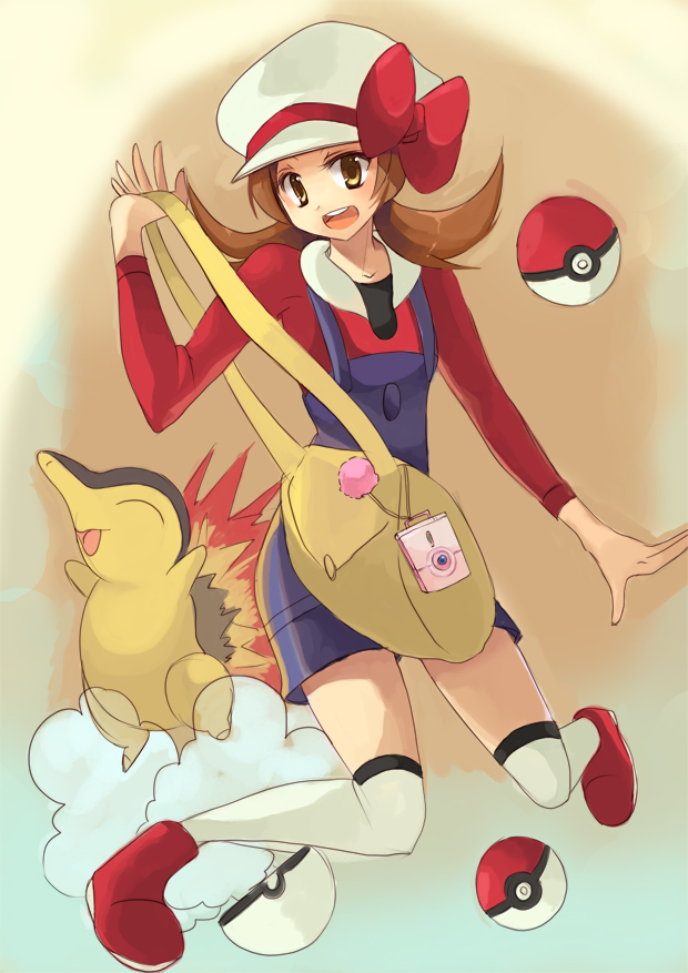 lyra and cyndaquil (pokemon and 1 more) drawn by chocho_(homelessfox)