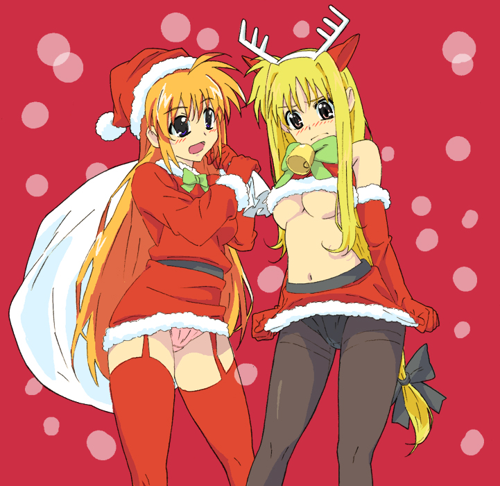 fate testarossa and takamachi nanoha (lyrical nanoha and 1 more) drawn by banzai_nekomimi
