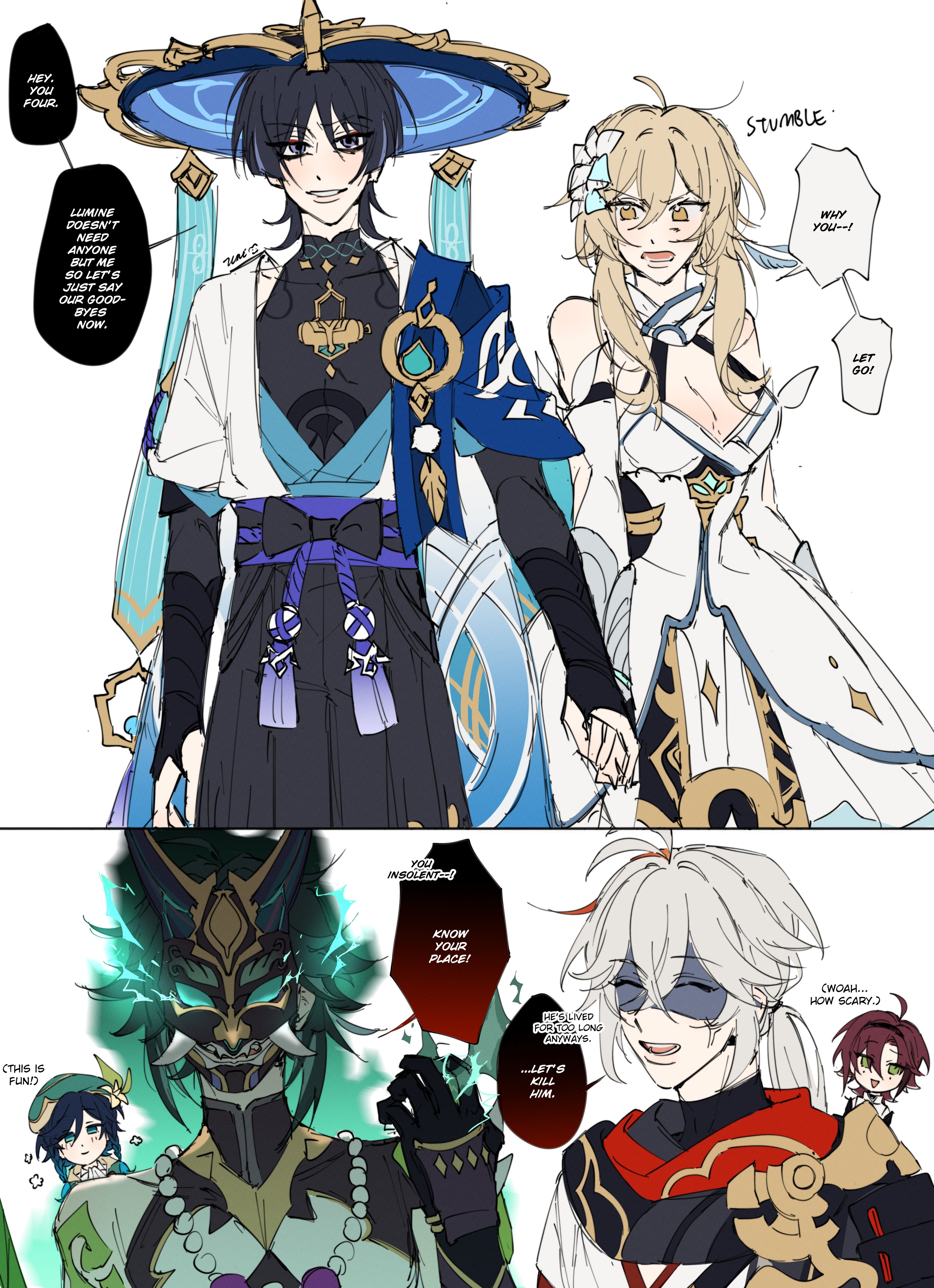 lumine, venti, xiao, scaramouche, kaedehara kazuha, and 2 more (genshin