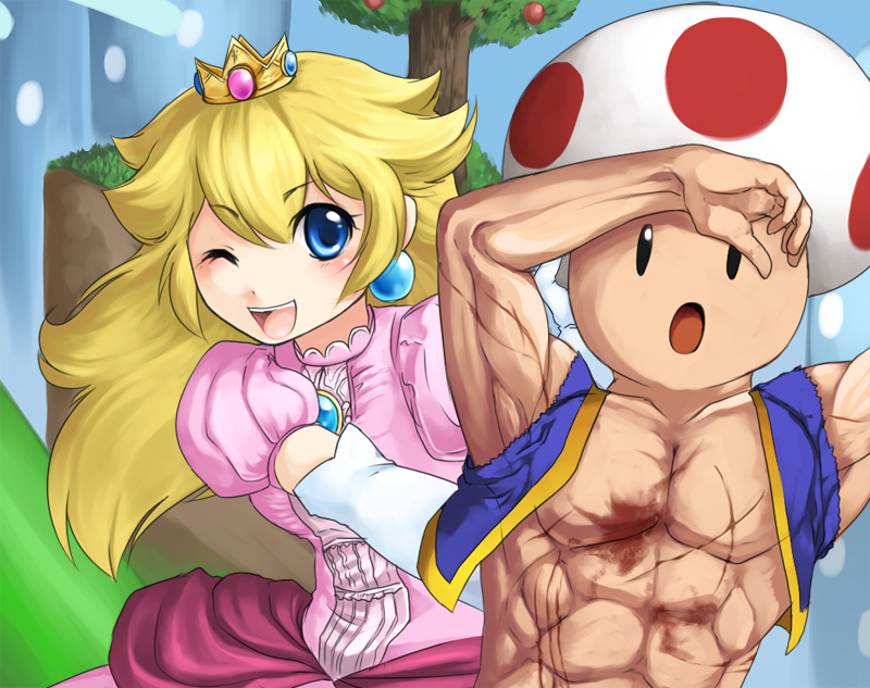 princess peach, toad, and red toad (mario and 1 more) drawn by rike_(pixiv)