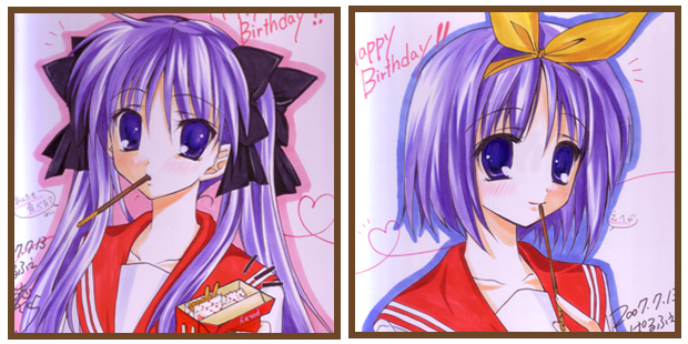 hiiragi kagami and hiiragi tsukasa (lucky star) drawn by hayashi_sakura
