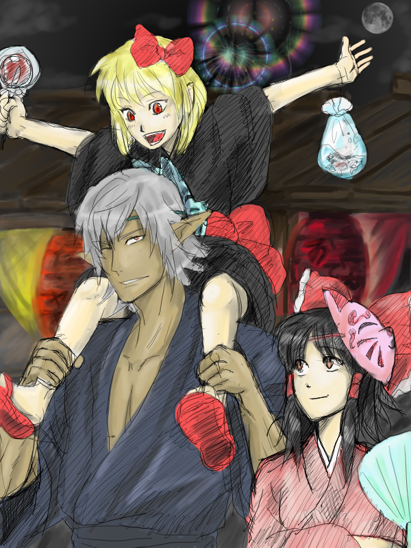 hakurei reimu, rumia, and buront (touhou and 3 more) drawn by maruman