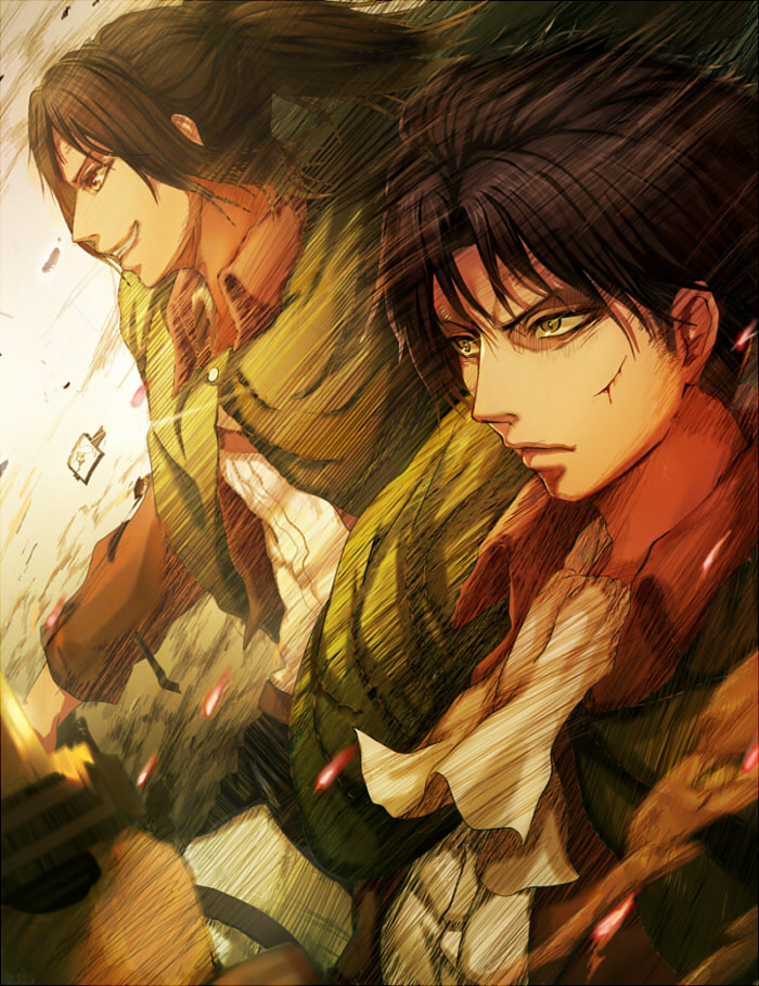 levi and hange zoe (shingeki no kyojin) drawn by norari_kuno