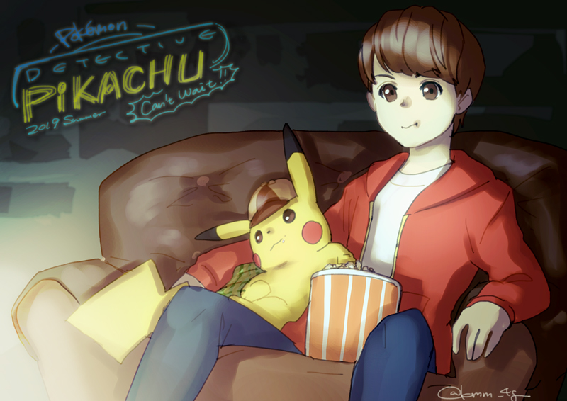 pikachu, detective pikachu, and tim goodman (pokemon and 1 more) drawn by kimimi_(kmm)
