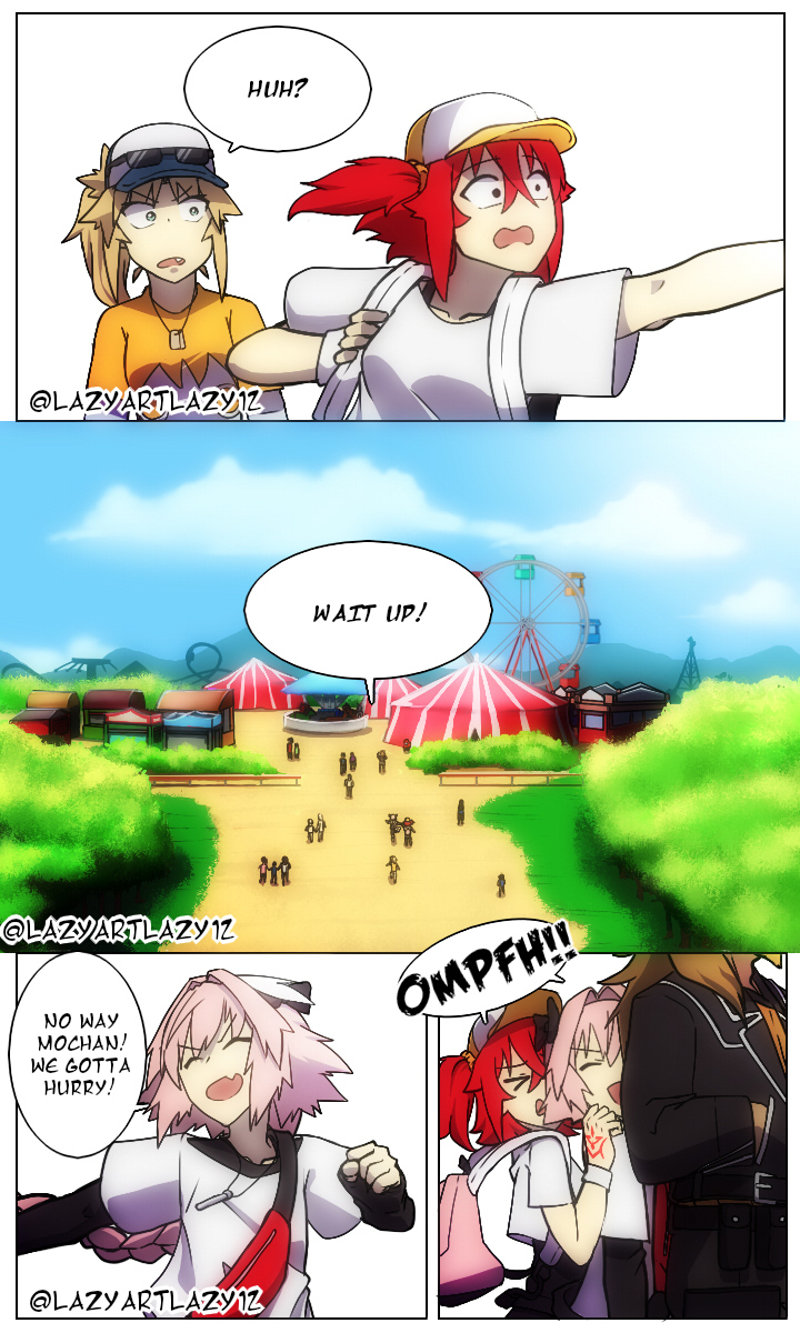 fujimaru ritsuka, astolfo, mordred, and shishigou kairi (fate and 2 more) drawn by lazyartlazy12 and tyrnickleback