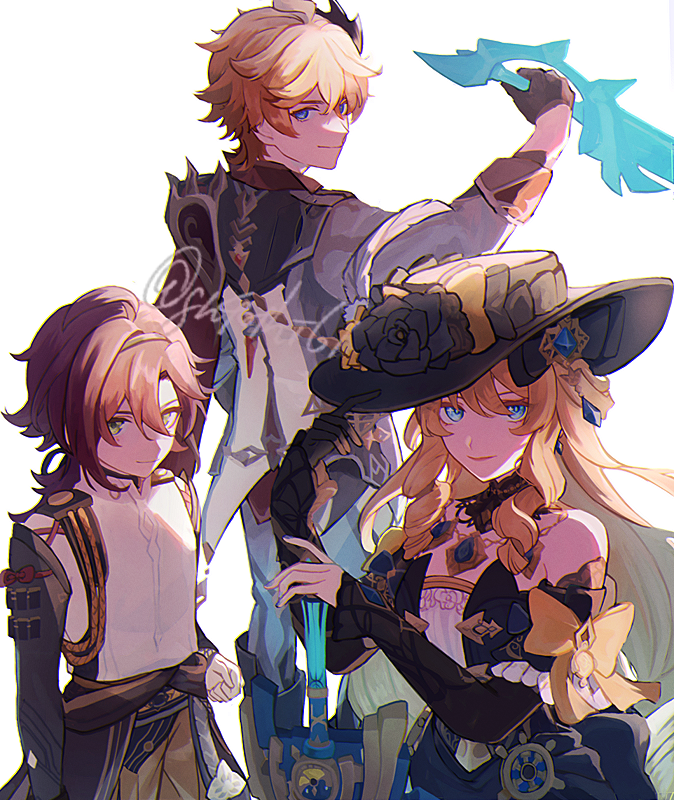 tartaglia, navia, and shikanoin heizou (genshin impact) drawn by suitchi_(gn4othi61)