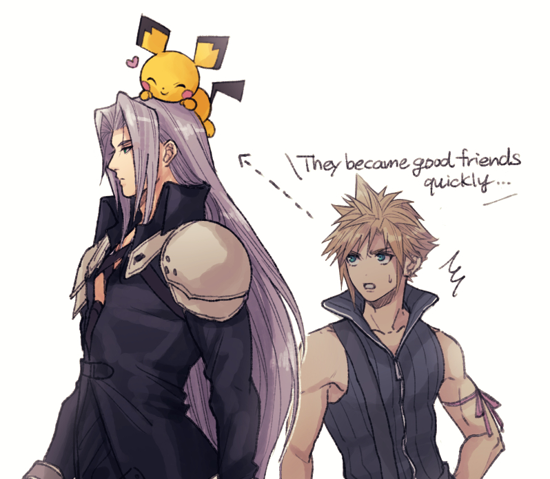 pikachu, cloud strife, sephiroth, and pichu (pokemon and 5 more) drawn by beckey9415