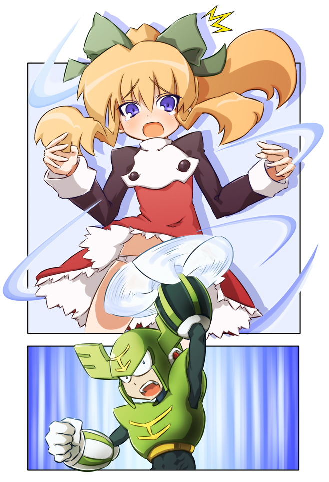 roll and tornado man (mega man and 1 more) drawn by sasamashin