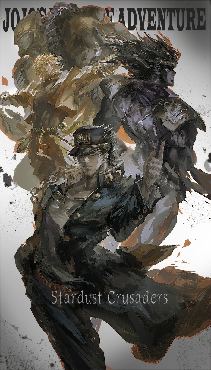 kujo jotaro, dio brando, star platinum, and the world (jojo no kimyou na bouken and 1 more) drawn by stu_dts