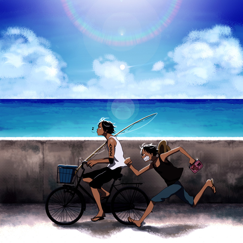 monkey d. luffy, tony tony chopper, and portgas d. ace (one piece) drawn by biafura