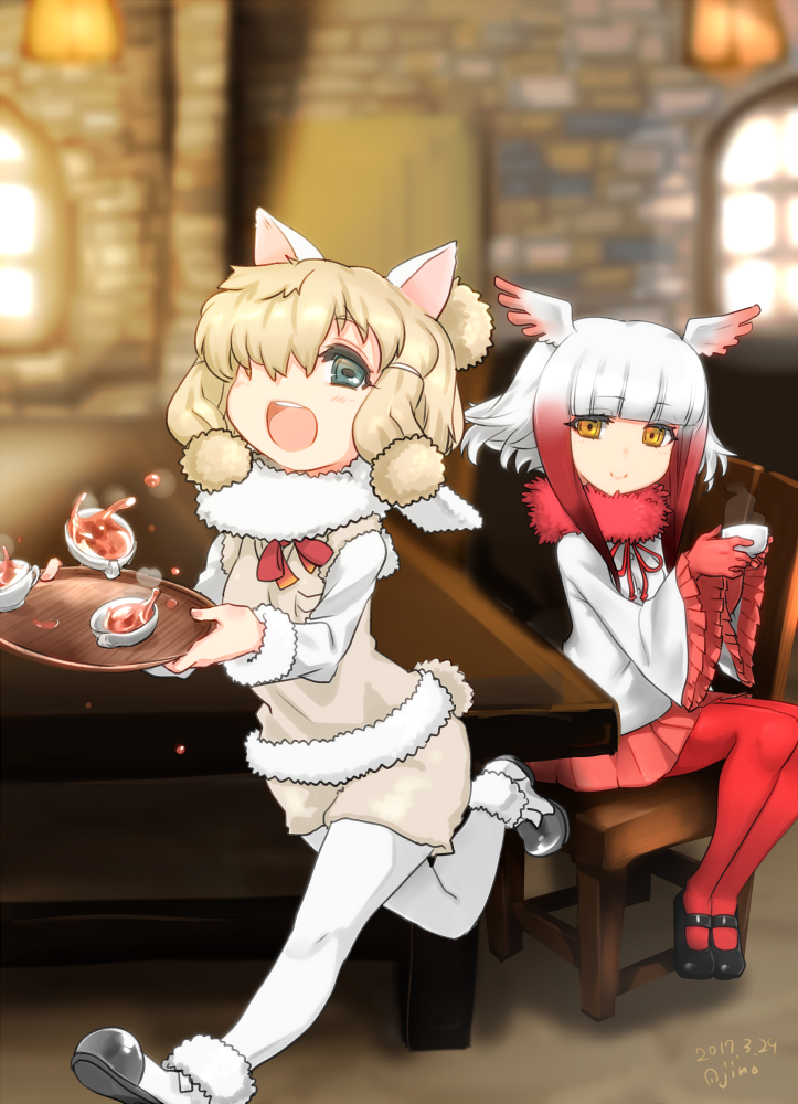 japanese crested ibis and alpaca suri (kemono friends) drawn by ajino_(sakanahen)