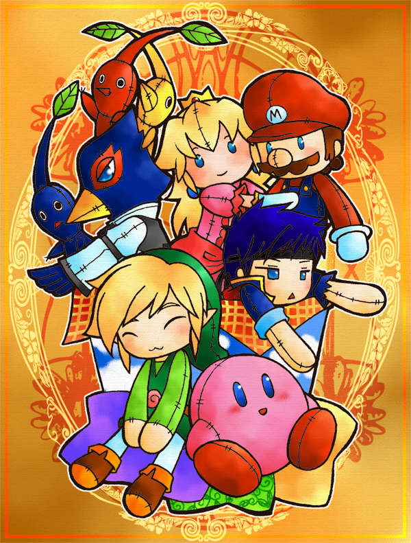 link, kirby, princess peach, mario, ike, and 5 more (fire emblem and 7 more) drawn by chatan_(160429)