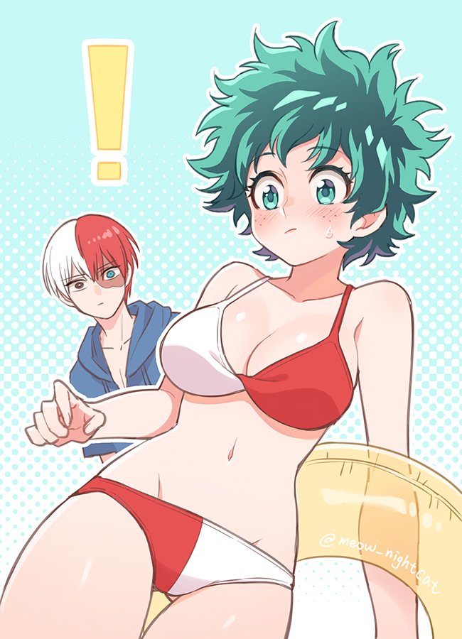 midoriya izuku and todoroki shoto (boku no hero academia) drawn by nightcat