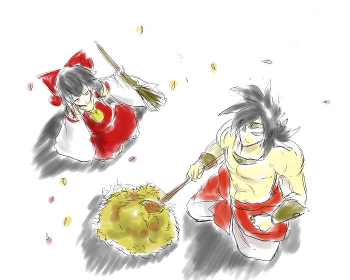 hakurei reimu and broly (touhou and 2 more) drawn by chokobo_(fire89)
