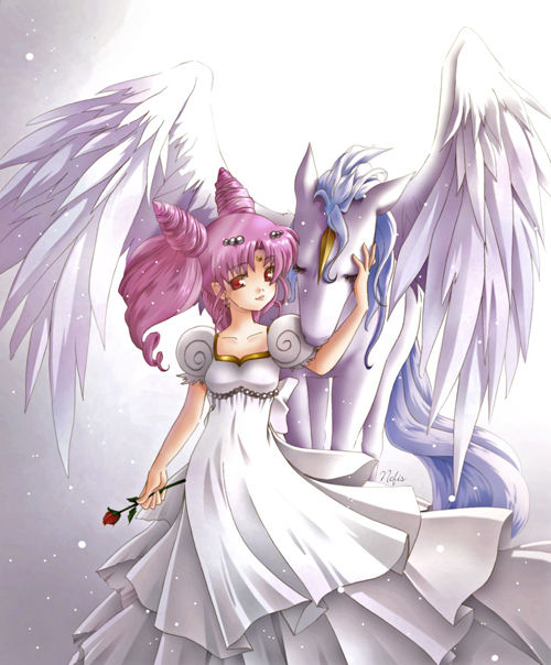 chibi usa, small lady serenity, helios, and pegasus (bishoujo senshi sailor moon and 1 more) drawn by nefis