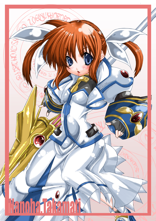 takamachi nanoha and raising heart (lyrical nanoha and 2 more) drawn by ken_nave
