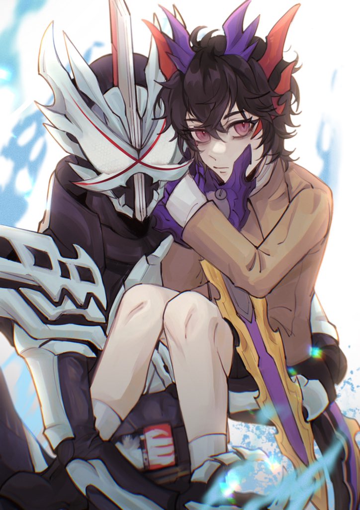 kamen rider saber, kamen rider saber primitive dragon brave dragon, kamen rider espada, and fukamiya kento (kamen rider and 1 more) drawn by meowq