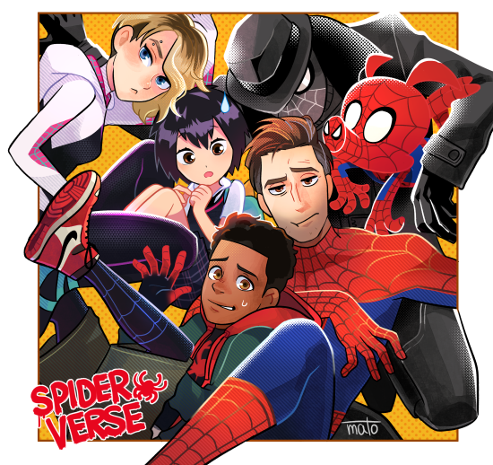 spider-man, spider-gwen, gwen stacy, peni parker, miles morales, and 3 more (marvel and 3 more) drawn by mato_(mozu_hayanie)