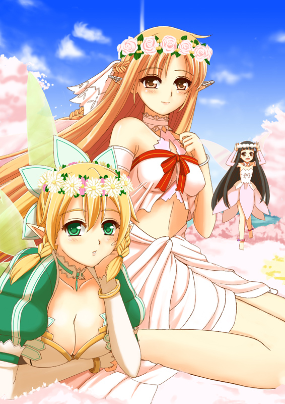 asuna, leafa, yui, and titania (sword art online) drawn by ookawa_wataru