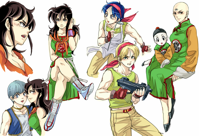 bulma, yamcha, lunch, tenshinhan, and chaozu (dragon ball) drawn by pinki_(shounenkakuseiya)