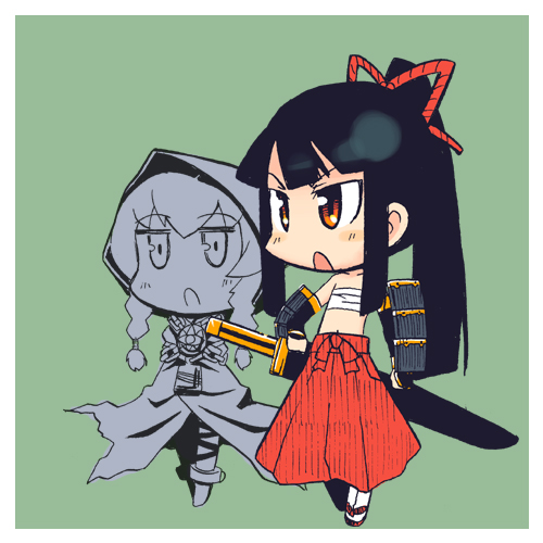 curse maker, bushidou, curse maker 2, and bushidou 2 (sekaiju no meikyuu and 1 more) drawn by jingai_modoki