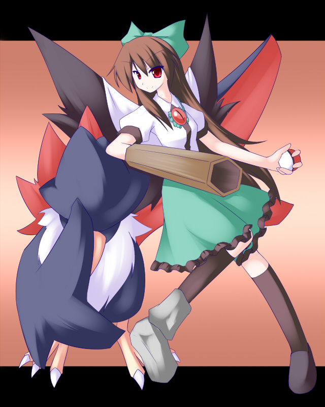 reiuji utsuho and honchkrow (touhou and 1 more) drawn by miyo_(miyomiyo01)