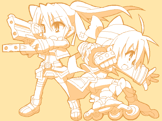 subaru nakajima, teana lanster, revolver knuckle, cross mirage, and mach caliber (lyrical nanoha and 1 more) drawn by 9law